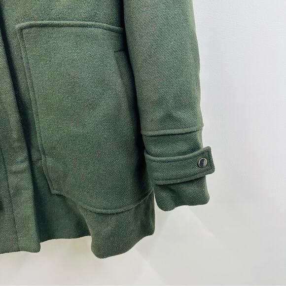 Coffeeshop Emmalise Wool Blend Jacket Green Faux Fur Hood Front Buckle Sz S - Picture 5 of 11